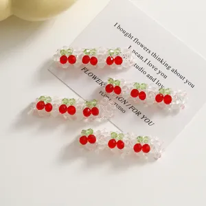 Pinces à cheveux cerises en perles de cristal faites à la main accessoires