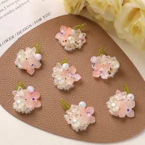 DIY beaded flower charms, pink floral jewelry components for cute earrings and hair accessories.
