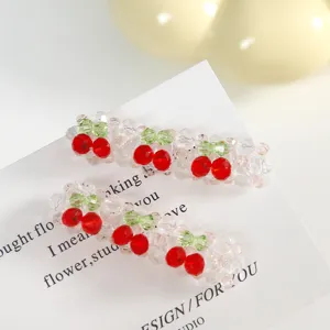 Pinces à cheveux cerise en perles de cristal faites à la main accessoires de bricolage.