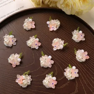 Handmade sweet girl pink beaded flower DIY accessories for earrings and hairpins.