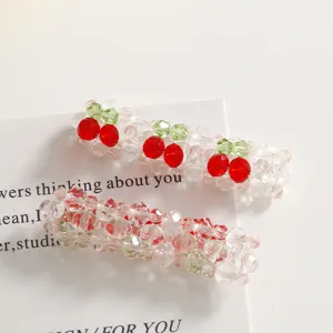 Barrette à cheveux perlée faite à la main cerise mignonne cristal accessoires de coiffure