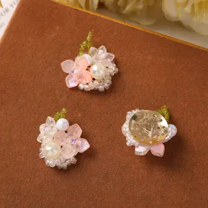 DIY handmade beaded flower cluster accessories, pink floral pearl charms for crafts.