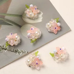 Handmade beaded flower charms for diy earrings, fresh sweet style pink floral accessories.