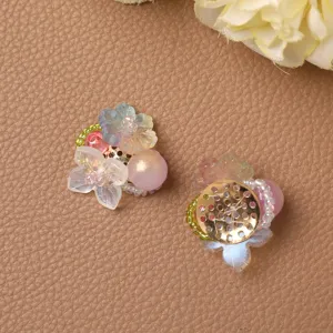 Handmade floral rice bead DIY accessories for earrings and hair clips, fresh summer style design.