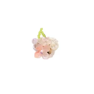 Handmade beaded flower charm accessory with cute resin petals and pearls for diy jewelry.
