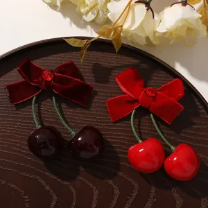 Fluwelen kers haarspelden schattige rode strik haarspelden herfst winter leuke haaraccessoires