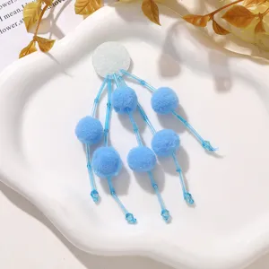 Colgante borla pompón esponjoso azul accesorio DIY para pendientes bonitos bolso