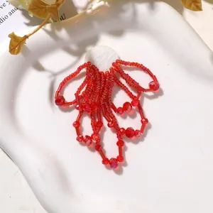 Parche de borla de cuentas de cristal rojo accesorio de costura DIY para ropa decoracion