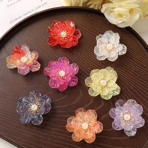 Colorful acrylic flower pearl DIY hair accessories set, perfect for handmade hair clips.