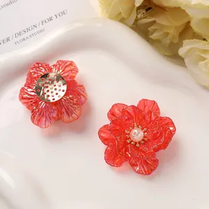Acrylic double layer flower hair accessory DIY pearl jewelry crafting parts set of two