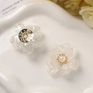 Acrylic flower petal DIY hair accessory detail, dual layer AB color pearl flower component.