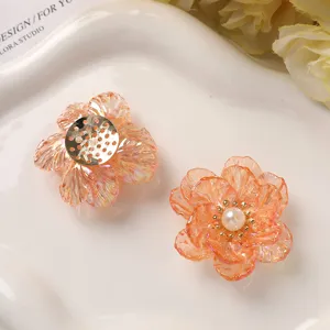 Acrylic flower DIY hair accessory components with pearl center, peach color, set.