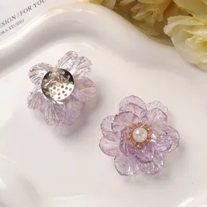 AB Color Acrylic Flower Double Layer Pearl DIY Hair Accessories Component Detail