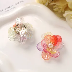 Double layer acrylic flower petal DIY hair accessory pearl hair clip jewelry making components