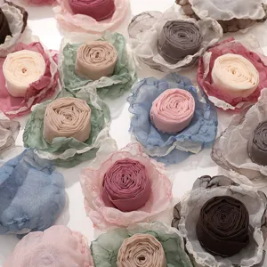 Vintage Malla Borde Quemado Flor de Rosa DIY Accesorio para el Cabello Broche Flor de Cuello Mujer Moda Ropa Accesorios Joyería
