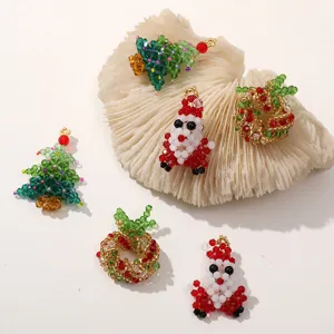 Christmas beaded charms detail view, handmade crystal pendant for DIY earrings and necklaces.
