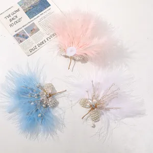 Handmade crystal pearl butterfly feather hair clips, elegant Hanfu DIY headdress accessories.