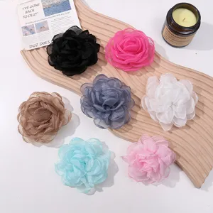 Organza burned edge flower DIY hair clips accessories multi-color handmade craft supplies