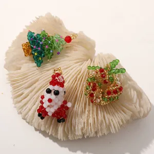 Handmade crystal bead Christmas tree Santa wreath pendant charms DIY jewelry making accessories