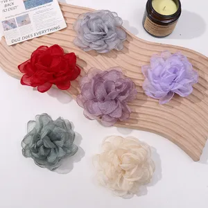 Cute princess organza burnt edge mesh flower DIY handmade hair accessories wholesale