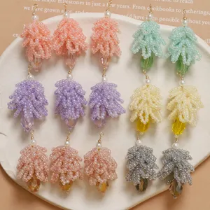 Handmade Glass Beaded Pinecone Pendant DIY Jewelry Making Accessories Cute Flower Charm For Earrings Hair Clips Women