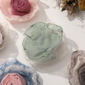 Flor de tela de rosa marchita borde quemado DIY collar corsage accesorio para el cabello