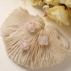 Handmade pink crystal and pearl flower DIY stud earrings or shoe lace clip hair accessories.
