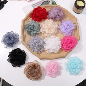 Organza fabric flowers DIY handmade hair clips accessories craft materials wholesale multi colors