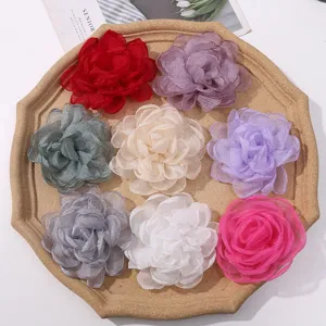 Colorful organza burnt-edge mesh flowers DIY handmade hair clips and earrings accessories material