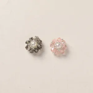 Handmade crystal beaded flower DIY accessories featuring central pearl, perfect for custom jewelry.
