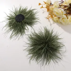 Dark green fluffy ostrich feather flower detail, perfect for DIY hair clips and accessories.