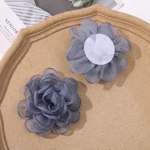 Grey organza burnt edge mesh flowers DIY handmade hair clip accessories craft supply