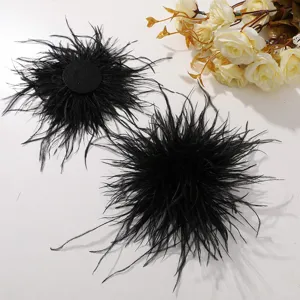 Black ostrich feather flower DIY accessories hair clip craft materials fluffy detailed view