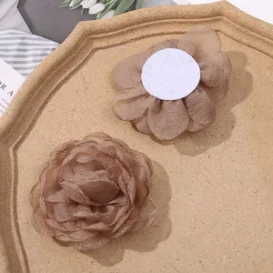 Brown organza burnt edge flower DIY handmade hair clips accessories material wholesale