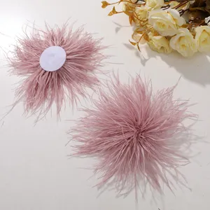 Pink ostrich feather flower DIY hair accessory, fluffy handmade hairpin craft material.