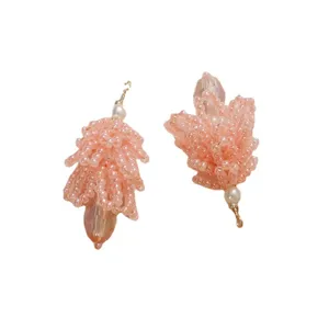 Pink crystal pinecone beaded pendant handmade DIY earring hair accessory crafting material charm