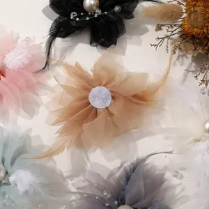 Mesh feather pearl flower hair accessories DIY clothing materials elegant floral decor set