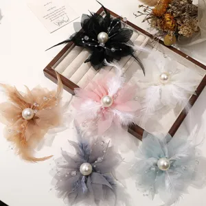 Fairy style pearl feather mesh flower hair accessories DIY material set of six colors