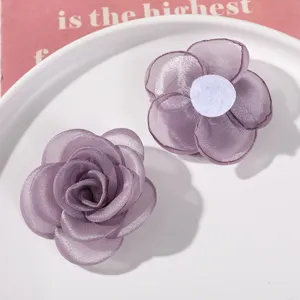 Purple organza flower DIY hair accessories set, children craft handmade material, 2pcs pack.