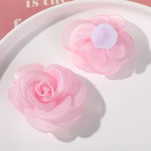 Pink mesh flower DIY hair accessories material, sheer fabric floral crafts for kids hairpin making.