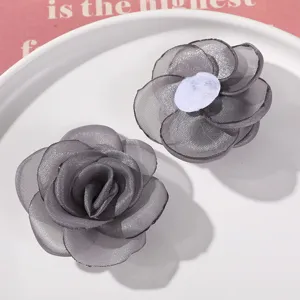 Grey organza flower DIY hair accessories material, multi-layer mesh floral hairpin craft.