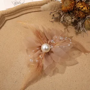 Fairy aesthetic pearl feather tassel chain mesh flower DIY hair accessory elegant craft