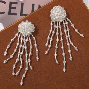 Handgefertigte transparente Kristallperlen Quasten Blumen DIY Flicken fuer Kleidung Tasche