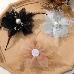 Exquisite mesh pearl feather flower DIY accessory handmade hair accessory material decor