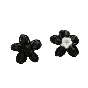Black crystal beaded flower DIY handmade accessories for earrings hair clips and pendants crafting.