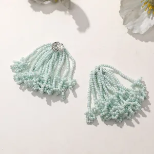 Mint green beaded tassel flower patch for DIY earrings, hair accessories and phone case pendants.