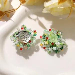 Handmade colorful beaded flower cluster DIY accessories shoe charms craft details close up view