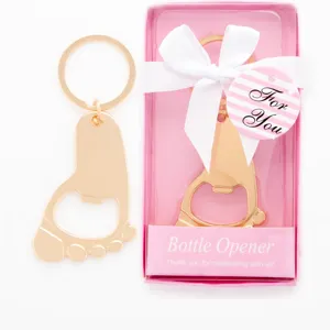 Llavero de Huella de Bebé Dorado Lindo Abridor de Botellas Multifuncional de Metal Con Caja de Regalo Rosa para Fiesta Boda Souvenir