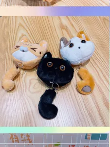 Portachiavi in peluche testa di gatto carina con coda estensibile, ciondolo per borsa.