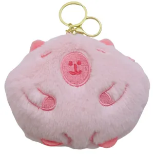 Joli porte-monnaie en peluche capybara rose mignon poupée animal doux porte-clés sac